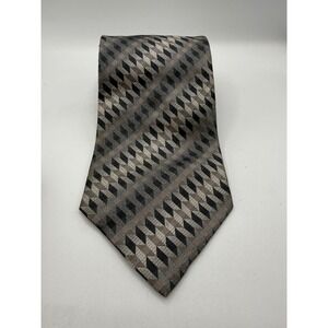 Siena collezione Men Silk Necktie Black Silver Taupe Geometric Diamond Pattern